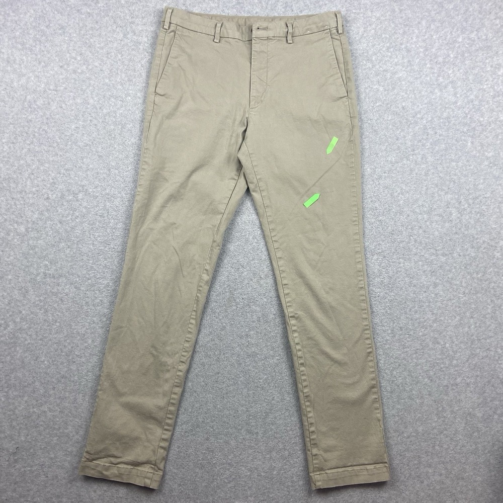 Uniqlo Pants Mens 32x31 Slim Straight Chino Casual Stretch Flex Flat Front Khaki